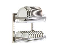 Escurridor de platos de acero inoxidable 304, organizador de cocina de pared con bandeja de drenaje extraíble, capacidad para 14 platos y 18 tazones, instalación sin taladro para una mejor organizac