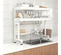 Escurridor de platos de acero inoxidable de 2 niveles con soporte de sil, encimera de cocina para platos y platos, eficiente