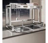 Escurridor de Platos de Doble Capa, Apto para Fregadero de Cocina, con Gancho, Acero Inoxidable 304.