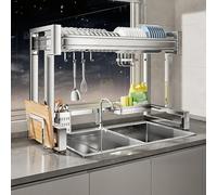 Escurridor De Platos De Doble Capa De 67-97 Cm, Ajustable, De Acero Inoxidable, Para Fregadero De Cocina Con Ganchos. Escurridor De Platos Que Ahorra Espacio Para Un Fáci,A Single Layer Full Set-97cm