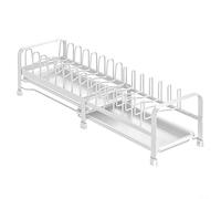 Escurridor de platos expandible, escurridor de fregadero de acero al carbono ajustable de 30,5 a 54,5 cm con soporte para tapa de olla (blanco)