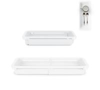 Escurridor de Platos Extensible con Escurridor de Cubiertos en acero inoxidable - Bandeja Multiuso para Platos, Verduras, Frutas y Pastas - Escurridor de Cocina sobre Fregadero en Plástico Blanco