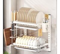 Escurridor de platos montado en la pared con escurridor, escurreplatos de doble capa de varios niveles para un almacenamiento eficiente en la encimera de la cocina
