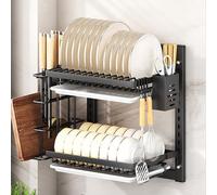 Escurridor de platos montado en la pared con escurridor, escurreplatos de doble capa de varios niveles para un almacenamiento eficiente en la encimera de la cocina
