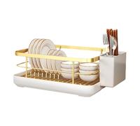 Escurridor de platos - Organizador de placas de encimera, compartimento integrado para cubiertos, estructura de drenaje elevada de circulación de aire eficiente | Soporte higiénico de recogida de agua