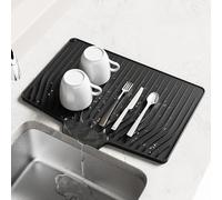 Escurridor de Platos para Fregadero, 48x35cm, sin BPA, Antideslizante Alfombrilla Escurreplatos Sobre Armario Silicona con Ranurada, Orificios Colgar, Elevado, Dish Drying Rack para Encimera Cocina