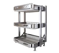 Escurridor de platos plegable de acero inoxidable 304 de 3 niveles con soporte para utensilios y soporte para tabla de cortar, ahorra espacio, cocina para un secado eficiente