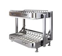 Escurridor de platos plegable de acero inoxidable de 3 niveles con soporte para utensilios y tabla de cortar, escurridor de encimera a prueba de óxido para un secado eficiente