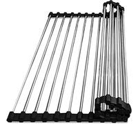 Escurridor de platos plegable de acero inoxidable - Escurreplatos plegable que ahorra espacio y organizador de cocina, 43 cm de largo x 50 cm de ancho, secado eficiente y solución de fácil