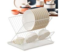 Escurridor de platos plegable | Estante de secado de platos de 2 niveles de acero al carbono/acero inoxidable | Secador plegable de cocina para almacenamiento de vajilla, bandeja desmontable