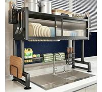 Escurridor De Platos sobre El Fregadero Que Ahorra Espacio, con Tapa Antipolvo Y Soporte para Cubiertos: Organizador De Cocina para Platos, Cuencos, Tazas Y Ollas. Black 41.3in