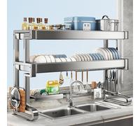 Escurridor de platos sobre fregadero SUS304 mejorado: rejilla de 2,5 cm de grosor, gran capacidad de almacenamiento para cuencos/ollas, estabilidad de doble columna.(Double layer,76cm/29.9in)
