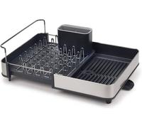 Joseph Joseph - Escurridor extensible en acero inoxidable para platos y cubiertos, bandeja de drenaje extraíble, gris/carbón, talla única