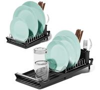 Escurridor Platos Compacto Extensible 27-49cm, Escurre Bol Cocina con Bandeja Goteo Inclinado y Soporte Cubiertos Extraible, Escurreplatos Plegable Acero Inoxidable para Sobre Fregadero (Negro)