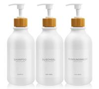 Esdallina 3 dispensadores de jabón de 500 ml con 22 etiquetas blancas, dispensador de loción de plástico PET botella vacía adecuado para baño (blanco)