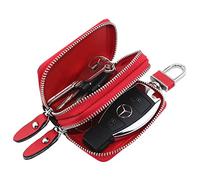 Esdrem Cartera para llaves unisex, piel auténtica, doble cremallera, para las llaves del coche, llavero, estuche, monedero rosso
