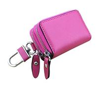 Esdrem Cartera para llaves unisex, piel auténtica, doble cremallera, para las llaves del coche, llavero, estuche, monedero hot pink