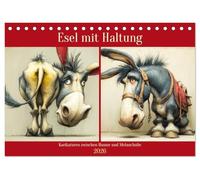 Esel mit Haltung. Karikaturen zwischen Humor und Melancholie (Tischkalender 2026 DIN A5 quer), CALVENDO Monatskalender: Zwölf charakterstarke Eselporträts voller Gefühl, Charme und leiser Ironie