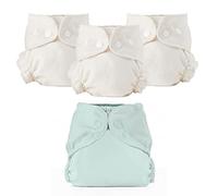 Esembly Juego de pañales de tela, 3 interiores orgánicos absorbentes y 1 funda de pañales reciclada impermeable, pañales reutilizables lavables con cierre a presión, tamaño 1 (7 - 7,7 kg), niebla