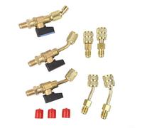 Esencial 7 unids para R134A aire acondicionado válvula paquete 3 válvulas angulares y 4 adaptadores para reparaciones sin costuras