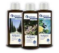 esencias cuerpo y mente para saunas: „Ciprés-Romero“ / „Melisa-Miel“ / „Cítricos-Menta“ (3x190 ml) de Spitzner