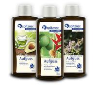 esencias fuerza verde para saunas: „Té verde y aguacate“ / „Jengibre-Lima“ / „Melisa-Miel“ (3x190 ml) de Spitzner