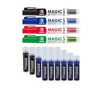 ESENG® Juego de 28 marcadores de pizarra blanca, paquete que incluye marcador MAGIC WM-218 (1X4 colores) y cartuchos de tinta WM-218T (2X6 negro+2X6 azul)