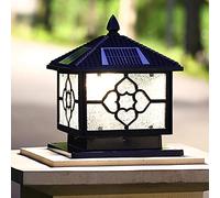 ESESE Farola de jardín Vintage, lámpara Columna LED Solar for Exteriores, Impermeable IP55, for Patio, bolardo Puerta, estigma Vidrio(Black,Width: 30CM)
