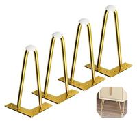 ESESE Juego de 4 Patas metálicas for Muebles, Resistentes, Dos Varillas Negras, con Protector Suelo Goma(Gold,12cm/4.72in)