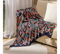 ESESE Manta for sofá, Manta Tejida con borlas Vintage, Estilo étnico Bohemio, patrón geométrico, acogedora Funda for sillón, Mantas y Mantas(Blue,130x170CM)