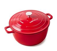 ESEVOLO - Olla de hierro fundido (28 cm), diseño redondo de aluminio fundido con revestimiento cerámico antiadherente, olla con tapa, ideal para sopa, estofados, pan, horno y gas, color rojo