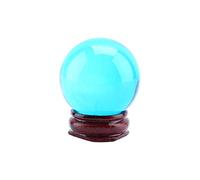 Esfera de Cristal Curativa de Cuarzo Natural, Azul, 40mm, con Base de Madera, Decorativa para el Hogar