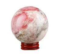 Esfera de cristal ópalo rosa natural con soporte, esfera cuarzo, piedra preciosa decorativa, 50~60 mm(60~70mm)