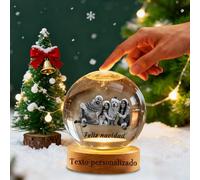 Esfera de Cristal Personalizada 3D con Foto - Bola de Navidad Personalizada con Base de Madera Grabable, Regalo Emocional para Familia, Ultrasonidos Bebé y Halloween (Navidad)