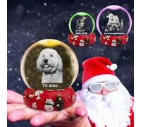 Esfera de Cristal Personalizada 3D con Foto - Bola de Navidad Personalizada con Base de Madera Grabable, Regalo Emocional para Familia, Ultrasonidos Bebé y Halloween (Navidad roja)