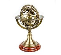 Esfera de latón armilar de 9 pulgadas con base de madera | Decoración de mesa de barco antiguo de pirata