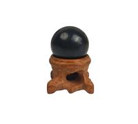 Esfera de Shungite natural con soporte de madera - Orbe de piedra pulida para meditación, decoración de escritorio, estilo de estante y fotografía - Tamaños 30/40/50 mm (1,2/1,6/2 pulgadas) (1 juego