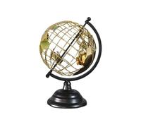 Esfera de tierra con ribete dorado y alambre expuesto que detalla globos mundiales negros y dorados modernos