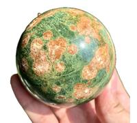 Esfera pulida de flor de cerezo verde, adorno de bola de cristal natural