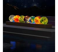 Esferas Naturales De 7 Chakras Con Soporte De Madera LED, Piedras De Cuarzo De Cristal De 40 Mm, Bola De Cristal Brillante For Decoración De Luz Nocturna, Juego De Bolas For El Hogar(7 rectangular bas
