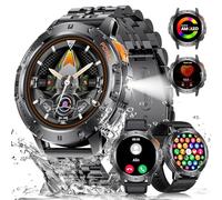 ESFOE Reloj Inteligente Hombre, 1.43" AMOLED Smartwatch Hombre Militar con LED Linterna/530mAh/5ATM Impermeable/Llamadas/120 Modos Deportivos/Pulsómetro/Podómetro Android iOS Medianoche