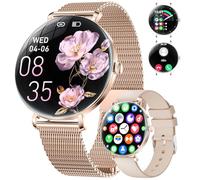 ESFOE Smartwatch Mujer,1.43'' Curva AMOLED Reloj Inteligente Mujer con Llamada Bluetooth,Función Femenina/24H Pulsómetro/Sueño/120+ Modo Deporte/IP68 Podómetro Calorías iOS Android,Oro Rosa Malla