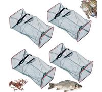 Esforzarse 4 unidades de 22 x 46 cm, plegable, red de pesca, reuse de pescado, trampa de cangrejo, trampa para peces de cebo, trampa para pescar, camarones, cangrejos y cangrejos