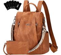 Eshow Mochila Antirrobo Mujer con Neceser Pequeño, Bolso Impermeable de Cuero PU, se Puede como Bandolera o de Mano para Trabajo Viaje Universidad Escuela y Compras