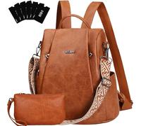 Eshow Mochila Antirrobo Mujer con Neceser Pequeño, Bolso Impermeable de Cuero PU, se Puede como Bandolera o de Mano para Trabajo Viaje Universidad Escuela y Compras