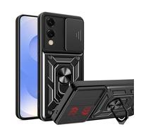 ESHUYI® Funda para Samsung Galaxy S25 Edge con Protección de Cámara Cubierta y Soporte de Anillo [Compatible con Soporte Magnético para Coche] Carcasa Grado Militar Anti-caída, Negro