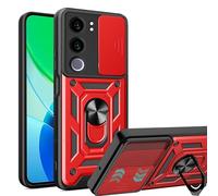 ESHUYI® Funda para Vivo Y19s 4G con Protección de Cámara Cubierta y Soporte de Anillo [Compatible con Soporte Magnético para Coche] Carcasa Grado Militar Anti-caída, Rojo