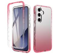 ESHUYI® Funda Transparente para Samsung Galaxy S25 con Protector de Pantalla, Carcasa de Silicona con PC Bumper, Protector Antigolpes de 360 Grados, Rojo