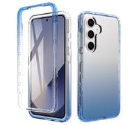 ESHUYI® Funda Transparente para Samsung Galaxy S25 con Protector de Pantalla, Carcasa de Silicona con PC Bumper, Protector Antigolpes de 360 Grados, Azul