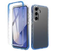 ESHUYI® Funda Transparente para Samsung Galaxy S25 Plus(S25+) con Protector de Pantalla, Carcasa de Silicona con PC Bumper, Protector Antigolpes de 360 Grados, Azul